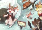  androgynous artist_request bear bird brown_hair fox furry nature open_mouth outdoors plant rabbit rat red_eyes short_hair snow squirrel white_hair winter 