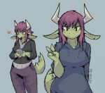  1girl dragon female furry horn long_hair mobile multiple_views open_mouth paru_(artist) purple_hair v 
