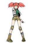  1girl green_eyes gun knee_pads looking_at_viewer metal_slug nadia_cassel official_art pink_hair shorts solo twintails weapon 