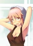  1girl armpits blush bra breasts bright_(long-ago) cleavage female freckles large_breasts lisbeth matching_hair/eyes open_mouth orange_eyes orange_hair short_hair solo sweat sword_art_online tank_top towel underwear 