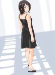  1girl amagami black_dress black_hair blush dress keisuke_(0320030103200301) looking_back short_hair slippers smile solo takahashi_maya 