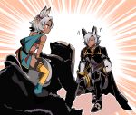  1boy 1girl animal_ears armor artist_request blue_eyes cape closed_mouth dark_skin eustace_(granblue_fantasy) gloves granblue_fantasy hair_ornament melleau short_hair silver_hair sketch smile solo upper_body white_hair 