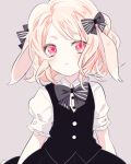  1girl alternate_costume amo_(yellowpink_a) animal_ears blonde_hair blush bow bowtie child diabolik_lovers flat_chest hair_bow hair_ornament komori_yui looking_at_viewer rabbit_ears red_eyes simple_background skirt small_breasts solo younger 