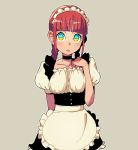  1girl ammonio arm_behind_back bangs blunt_bangs braid choker female grey_background looking_at_viewer maid maid_headdress multicolored_eyes redhead simple_background solo twin_braids twintails upper_body 