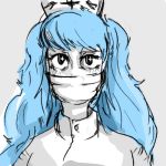  1girl blue_hair close-up cure-chan hat long_hair monochrome nurse nurse_cap original personification simple_background solo tagme 