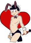  1boy :3 animal_ears black_hair blush_stickers bow bowtie bunny_tail carrot detached_collar heart looking_at_viewer male_focus matsuno_todomatsu money osomatsu-kun osomatsu-san rabbit_ears short_shorts shorts solo tail wrist_cuffs yuka_(yk_osmt) 