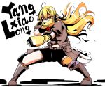  1girl blonde_hair character_name fighting_stance pixiv_manga_sample rwby simple_background solo white_background yang_xiao_long 