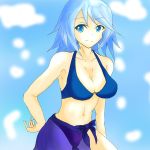  1girl bare_shoulders bikini blue_eyes blue_hair breasts cleavage midriff navel refill_sage see-through short_hair swimsuit tales_of_(series) tales_of_symphonia 