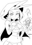  2girls breasts cleavage monochrome multiple_girls navel shantae shantae_(character) shantae_and_the_pirate&#039;s_curse simple_background sky_(shantae) translation_request 