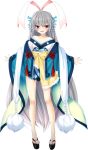  1girl blush female grey_hair hairpins happy kimono long_hair mtu ribbon sandals scarf sengoku_koihime_~otome_kenran_sengoku_emaki~ short_kimono usami_saaya_sadamitsu violet_eyes 