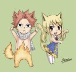  1boy 1girl :&lt; blonde_hair cat cat_ears cat_tail fairy_tail looking_at_viewer low_twintails lucy_heartfilia mashima_hiro natsu_dragneel official_art paw_pose skirt tail twintails whiskers 