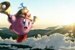  1boy bell blue_eyes blush clouds hat kirby kirby_(series) kirby_triple_deluxe male_focus nintendo open_mouth smile solo 