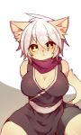  1girl artist_request breasts cat dress female furry kunoichi ninja open_mouth short_hair solo white_hair yellow_eyes 