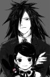  1boy 1girl artist_request monochrome naruto shounen_jump simple_background uchiha_sarada 