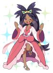  10s 1girl champion crown dark_skin dress hair_ornament iris_(pokemon) moyori one_eye_closed pokemon pokemon_(game) pokemon_bw2 purple_hair wink 