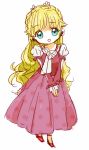  1girl aqua_eyes blonde_hair chibi claire_bennett dress frills long_hair open_mouth ribbon shoes tales_of_(series) tales_of_rebirth 