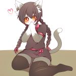  1girl artist_request blush cat dress female furry long_hair red_eyes scared solo thigh-highs twintails white_background 