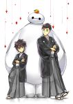  2boys baymax big_hero_6 brothers disney hiro_hamada hiyaa japanese_clothes marvel multiple_boys robot siblings simple_background tadashi_hamada 