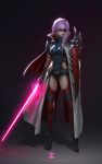  1girl breastplate cape energy_sword final_fantasy final_fantasy_xiii full_body glowing glowing_weapon lightning_farron lightning_returns:_final_fantasy_xiii paul_kwon pink_hair shield solo sunglasses sword weapon 