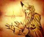  1girl bloodborne bonnet cloak doll_joints gradient gradient_background long_hair monochrome plain_doll solo 
