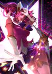  1girl alternate_costume alternate_hair_color alternate_hairstyle bo_liu league_of_legends looking_at_viewer luxanna_crownguard magical_girl pink_hair smile solo star star_guardian_lux twintails 