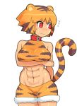 1girl abs animal_ears artist_request blush cat_ears cat_tail red_eyes simple_background solo tail tiger_ears tiger_tail 