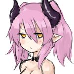  1girl bare_shoulders black_hair demon_girl face horns looking_at_viewer nude nunnumanun original pink_hair pointy_ears portrait solo succubus yellow_eyes 