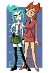  2girls artist_request blue_hair danny_phantom earring green_eyes high_heels multiple_girls orange_hair penelope_spectra tattoo teacher 