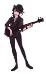  1girl alternate_costume bass_guitar black_clothes black_hair blake_belladonna cat_ears dashingicecream female full_body guitar hair_bun instrument rwby simple_background solo white_background yellow_eyes 