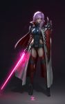  1girl breastplate cape energy_sword final_fantasy final_fantasy_xiii full_body glowing glowing_weapon lightning_farron lightning_returns:_final_fantasy_xiii paul_kwon pink_hair shield solo sword weapon 