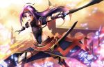  1girl breastplate fingerless_gloves gloves hairband long_hair pointy_ears purple_hair red_eyes solo sword sword_art_online weapon yuuki_(sao) 