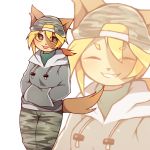  1girl artist_request blonde_hair blue_eyes cap cat female furry hat short_hair solo tongue white_background 
