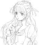  1girl breasts claire_bennett dress flower long_hair monochrome ribbon tales_of_(series) tales_of_rebirth 