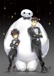  2boys baymax big_hero_6 brothers disney gradient gradient_background hiro_hamada hiyaa marvel multiple_boys robot siblings tadashi_hamada tuxedo 