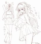  1girl breasts claire_bennett flower long_hair monochrome navel ribbon school_uniform shoes simple_background skirt socks tales_of_(series) tales_of_rebirth 