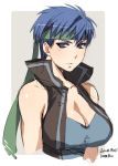  1girl blue_eyes blue_hair breasts cleavage fire_emblem genderswap headband ike large_breasts yajiro_masaru 