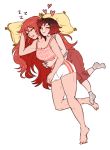  2girls black_hair dashingicecream long_hair multicolored_hair multiple_girls nail_polish pyrrha_nikos redhead ruby_rose rwby short_hair spooning yuri 