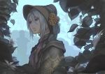  1girl bloodborne bloodlinev bonnet flower from_software leaf parted_lips plain_doll silver_hair solo tree 