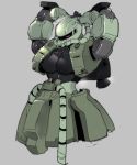 1girl arms_behind_head arms_up bolt breasts closed_eyes grey_background gundam helmet mecha mobile_suit shiny simple_background sketch solo tagme violet_eyes zaku_ii zhu_fun