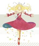 1girl blonde_hair breasts claire_bennett closed_eyes dress flower long_hair ribbon shoes smile tales_of_(series) tales_of_rebirth 