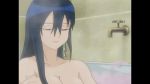  1girl animated animated_gif bath bathtub black_hair bubbles earring ferumi jewelry long_hair nude shake solo steam subtitled water zoids zoids_genesis 