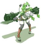  1girl bazooka breasts female full_body furry goat green_eyes green_hair long_hair skykain solo weapon white_background 
