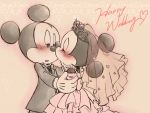  blush chico110 disney kiss looking_at_another mickey_mouse minnie_mouse mouse pink_background standing wedding wedding_band wedding_dress 