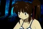  1girl 90s animated animated_gif brown_hair high_ponytail long_hair nanako_kaitai_shinsho outdoors ponytail shichigusa_nanako solo stuffed_animal stuffed_toy 