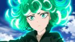  1girl animated animated_gif black_dress dress flying green_eyes green_hair one-punch_man solo tatsumaki 