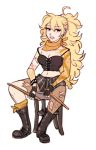  1girl alternate_costume bandanna blonde_hair boots dashingicecream drumsticks long_hair rwby solo tattoo torn_clothes violet_eyes yang_xiao_long 