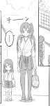  ... 2girls backpack bag child holding kaga_(kantai_collection) kantai_collection kneehighs monochrome multiple_girls pixiv_manga_sample pleated_skirt ribbon sakimiya_(inschool) sandals school_bag short_hair short_sleeves side_ponytail skirt speech_bubble standing thigh-highs zettai_ryouiki zuikaku_(kantai_collection) 