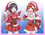  2girls android cape christmas gloves green_eyes grey_eyes hat moromoimaru multicolored_hair multiple_girls penny_(rwby) ruby_rose rwby santa_hat short_hair skirt 