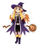  1girl artist_request blonde_hair boots dog female full_body furry hat long_hair simple_background solo violet_eyes witch 
