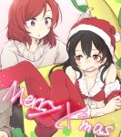  2girls araco black_hair blush breasts cover cover_page doujin_cover highres looking_at_viewer love_live!_school_idol_project multiple_girls nishikino_maki red_eyes redhead short_hair small_breasts star twintails violet_eyes yazawa_nico yuri 